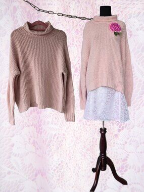 Light Pink Turtleneck Oversized Sweater Cottagecore